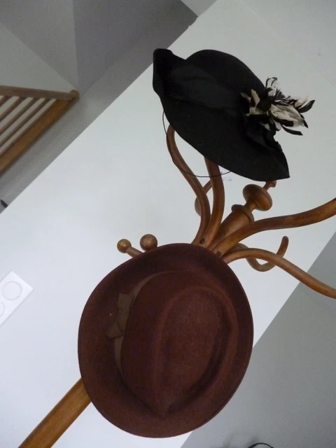 Chapeau Poupée Ancienne Type Jumeau - Paille Tressée Avec Ruban Et Fleurs