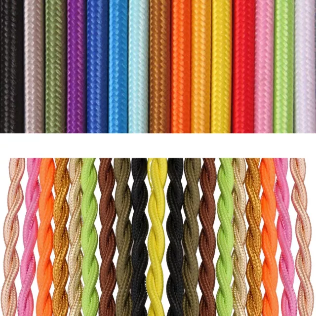 Vintage Retro Italian Coloured braided lighting cord 2/ 3 core fabric cable flex