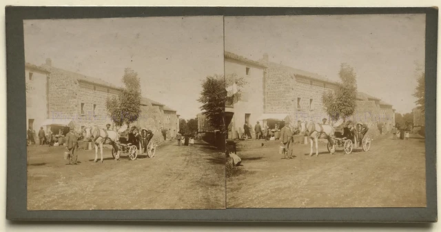 Scene in a village Carriole France Vintage Photo Stereo Citrate c1900