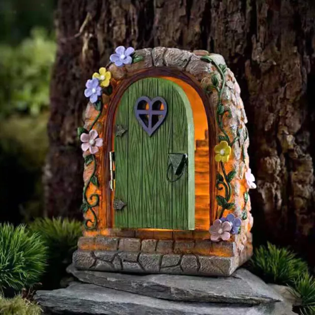 Large Fairy Door Solar LED Pixie Stone Door Magic Garden Outdoor 15cm high NEW~
