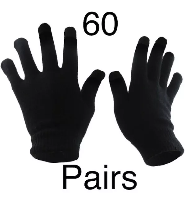 60 Pairs Black Magic Gloves Unisex Men Ladies Winter one size Wholesale Job lot