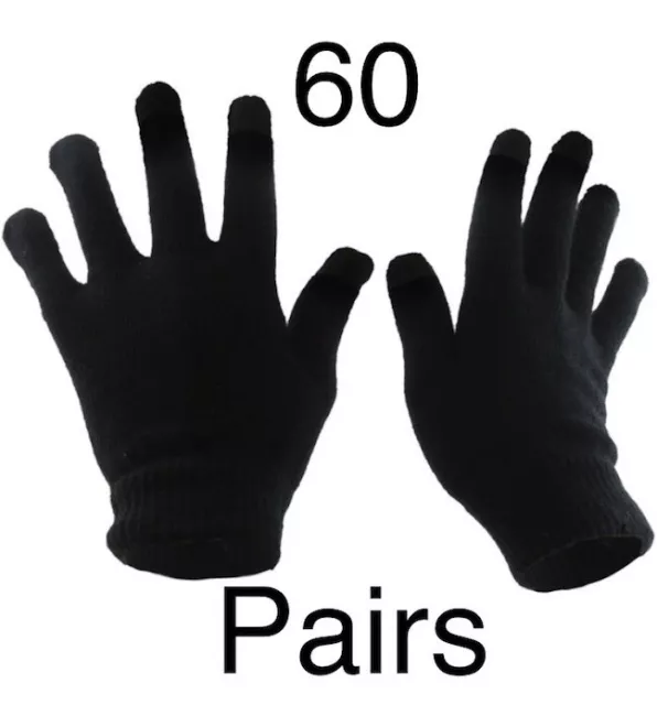 60 paia guanti magici neri unisex uomo donna inverno taglia unica lotto lavoro all'ingrosso