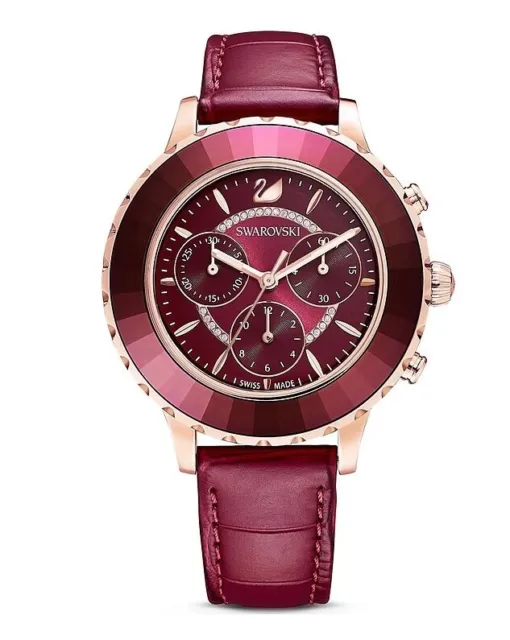 Swarovski Damen Armband - Uhr Octea Lux Chrono Rot / Leder Neu mit Etikett 400€