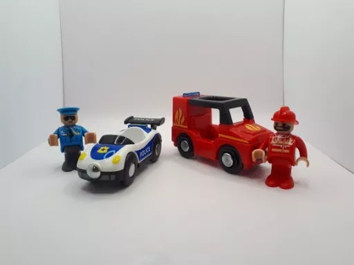 Magnetic Police Car & Fire Car + Figures For Wooden Train Track By Delta-Sports