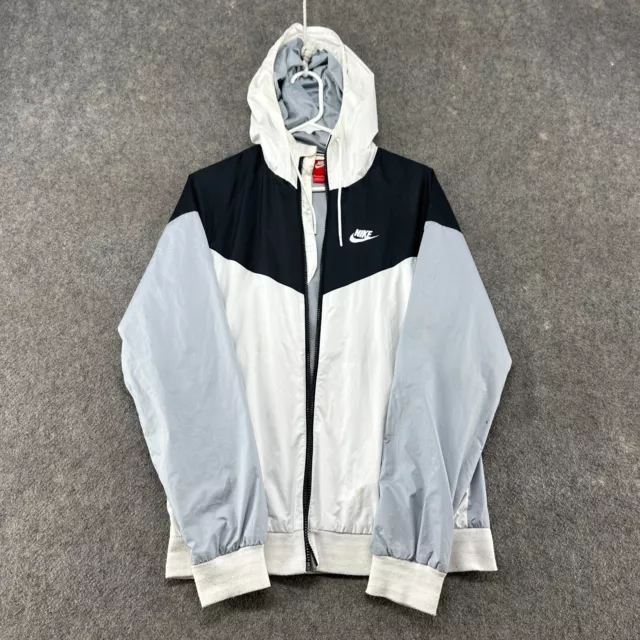 Nike Jacket Men Small White Grey Wind Runner Breaker Hooded Tech Pack Colorblock