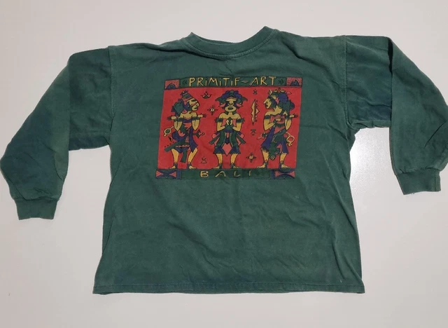 VINTAGE Mens Single Stitch Bali Primitif Art Tribal Long Sleeve Tshirt size M
