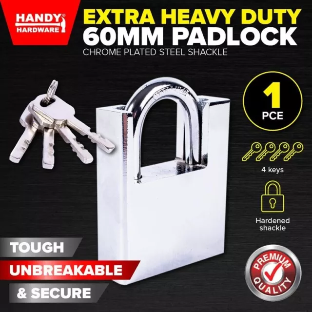 Extra Heavy Duty Padlock 60mm Lock Hardened Steel Shackle Tough Secure Outdoor