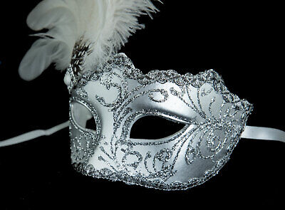 Mask from Venice Colombine IN Tip IN Feathers Ostrich White Silver 1444 S2B 3