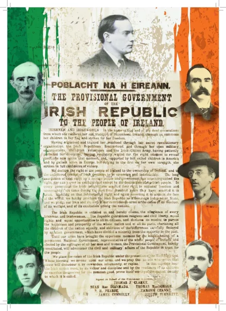 Irish Leaders and The Proclamation of the Irish Republic with Irish Flag A4 post