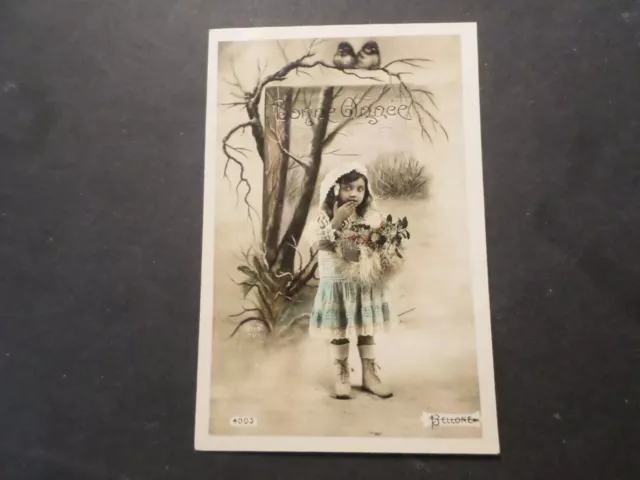 CPA CARTE POSTALE BONNE ANNEE jeune FILLE FLEURS, BELLONE , VF