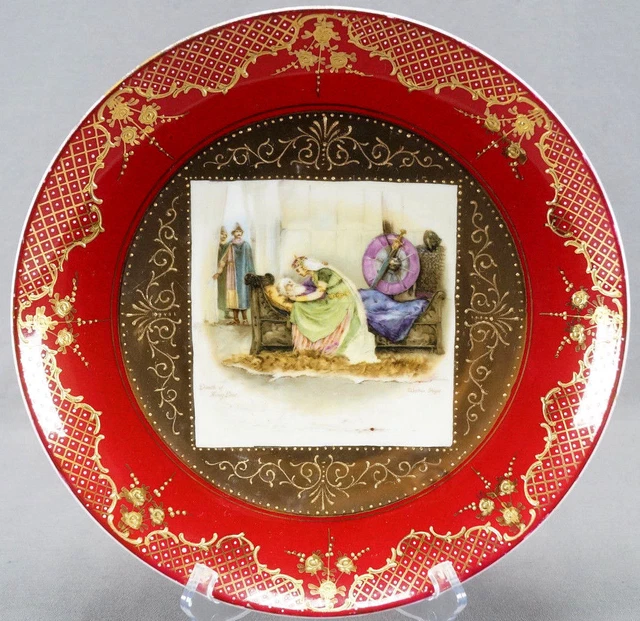 Josef Riedl Royal Vienna Style Red Gold Death of King Lear Charger 1890 - 1910