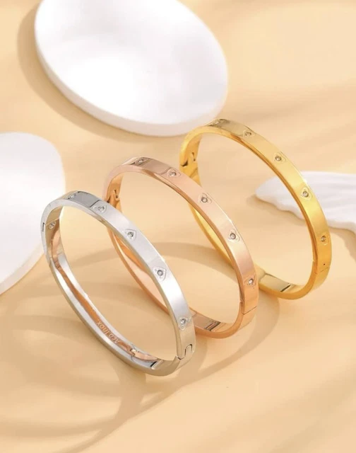 Lot De 3 Bracelets Jonc En Acier Inoxydable Doré - Bijoux Femme, Neuf Sans Emballage
