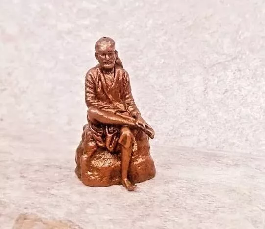 Copper Handmade Shirdi Sai Baba Idol Figurine Statue Rich Patina Antique Finish