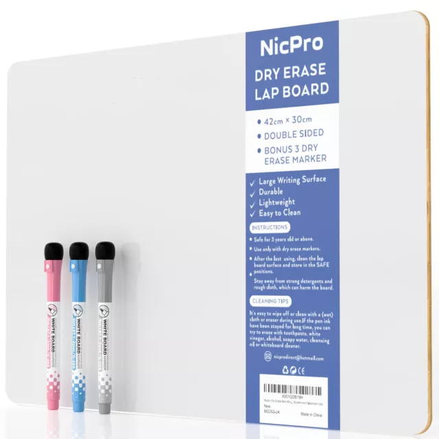 Nicpro 12 X 16 Inches Lapboard Small Dry Erase Lap Board Double Sided With 3 Wat