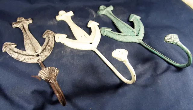 Anchor Cast Iron Distressed Wall Hooks (set of 3) Home Decor (AN) 2