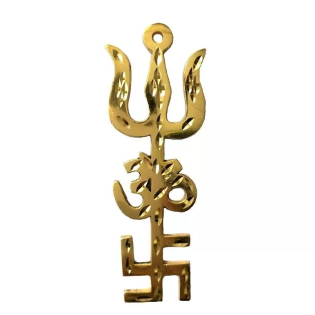 Lord Shiva Brass Tri Shakti Yantra Om Trishul RELIGIOUS NAVRATRI DIWALI SET OF 2