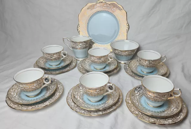 Royal Stafford Bone China Tea Set 21 Piece in Sky Blue and Gold