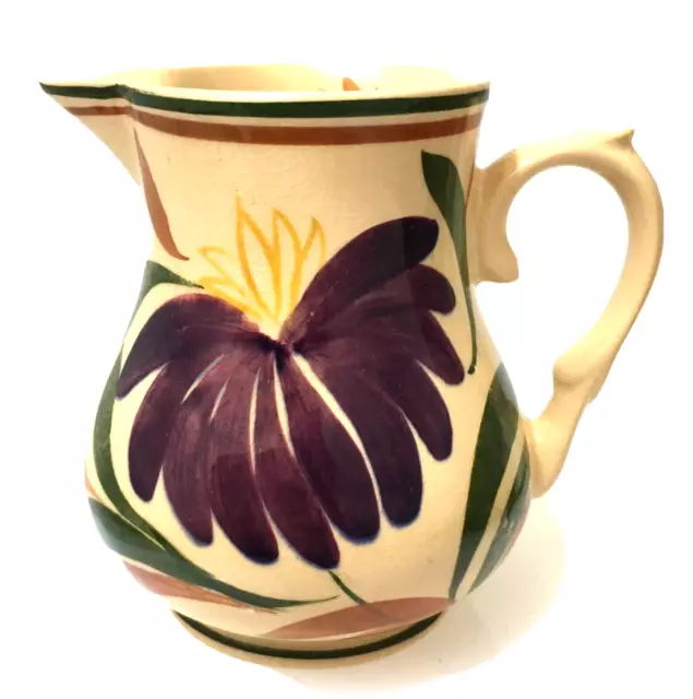 Vintage Hand Painted England Pottery Pitcher Purple Flowers Leaves Wade Heath