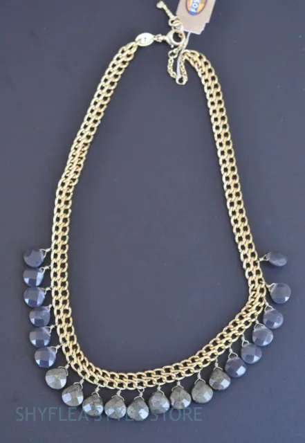 Fossil Necklace Vintage Revival Shaky Faceted Smoke Gray Beads Gold Tone Chain