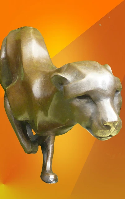 Art Deco Cat Sprinting Cheetah Brown Pure Bronze Statue Animal Figure Sculpture