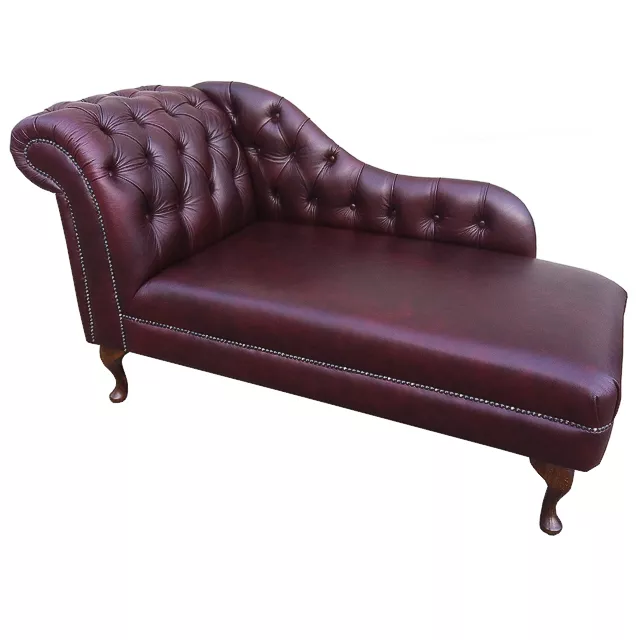 60" Large Chaise Longue Lounge Sofa Day Bed Seat Chair Oxblood Leather Buttoned