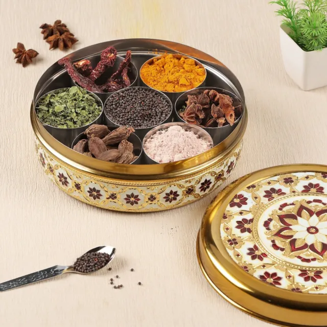 Navrang Stainless Steel Spice Box Masala Box/Dabba Decorative Meenakari
