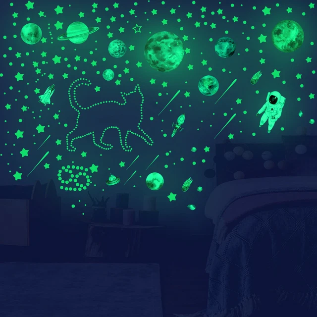 849x Adesivo da parete Luminoso Luna Stella Pianeta Spazio Glow Nel Buio Decorazione Camera Bambini