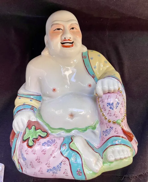 Vintage Chinese Famille Rose Porcelain Happy Buddha Statue LARGE Size 2