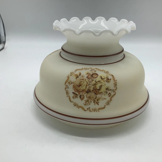GWTW 6” Tall Yellow Flowers Glass Hurricane Oil Or Electric Lamp Shade Vintage