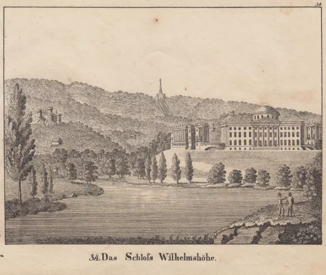 Kassel Wilhelmshöhe Castillo Original Litografía Nuevo Galería de Fotos 1829