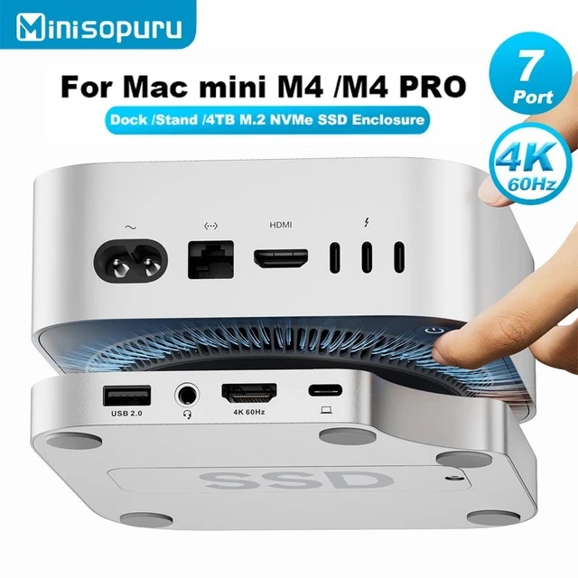 Station D'Accueil Pour Mac Mini M4/M4 Pro MINI4MAX - Ports HDMI 4K/DP 4K, Boîtier SSD NVMe 8 To, Hub USB - Support Et Extension De Stockage