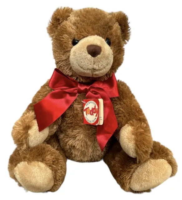 Hermann Teddy Bear Fully Jointed Working Growler Brown Red Bow 14" With Tags