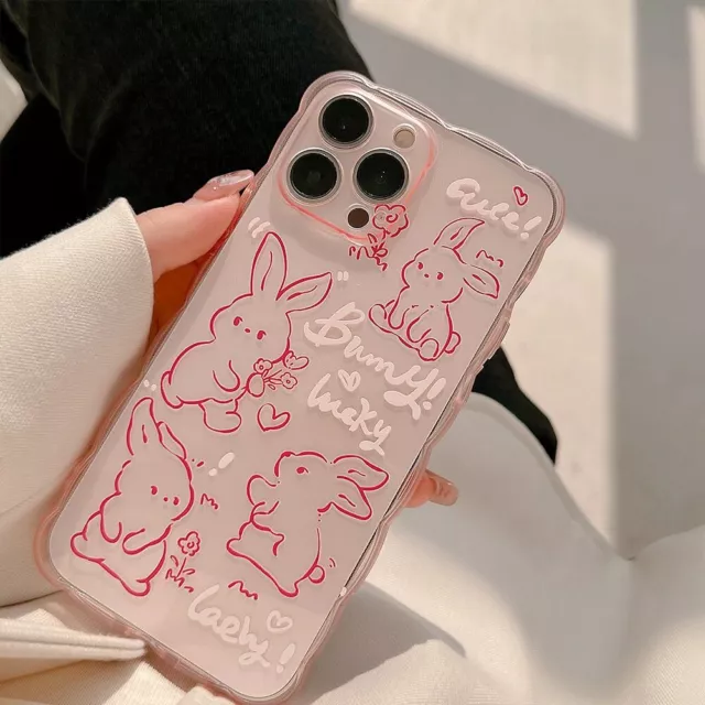 Mignon Couleur rose Lapin de dessin animé Coque Pour iPhone 15 14 13 12 11ProMax