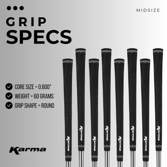 8 Piece Men's Midsize Golf Grips Pro Velvet Karma Black Mid Size Grip Set Pack 3