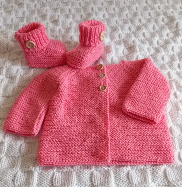 Handmade Knit Baby Set Jacket Booties 0-3months New Gift