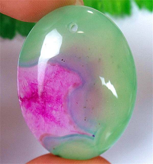 42x32x7mm Green and Rose Druzy Geode Agate Oval Pendant Bead BQ66473