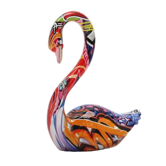 Cygne Figurines Résine Artisanat Ornement Graffiti Couple Cygne Statue Mariage 2