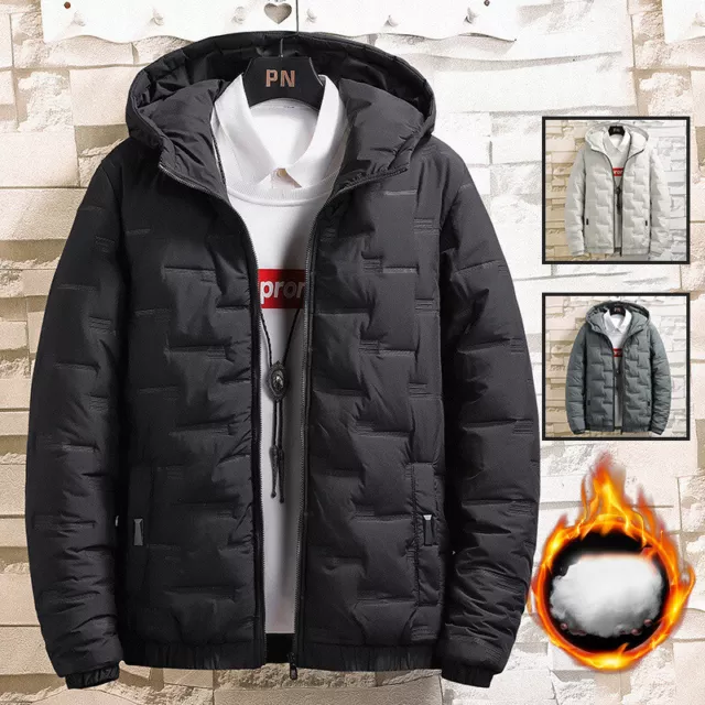 Men's Thicken Puffer Jacket Padded Hooded Coat Winter Warm Full Zipper Outwear !