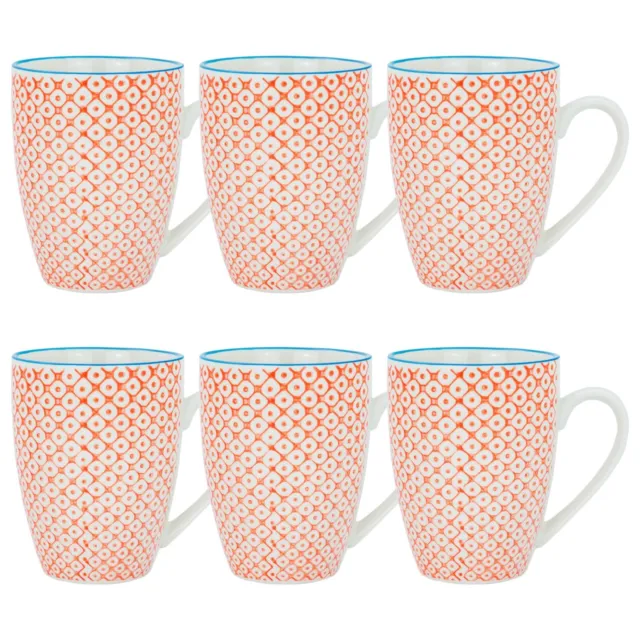Patterned Tea Coffee Mug Porcelain Restaurant Mugs Cups Orange Blue 330ml x6