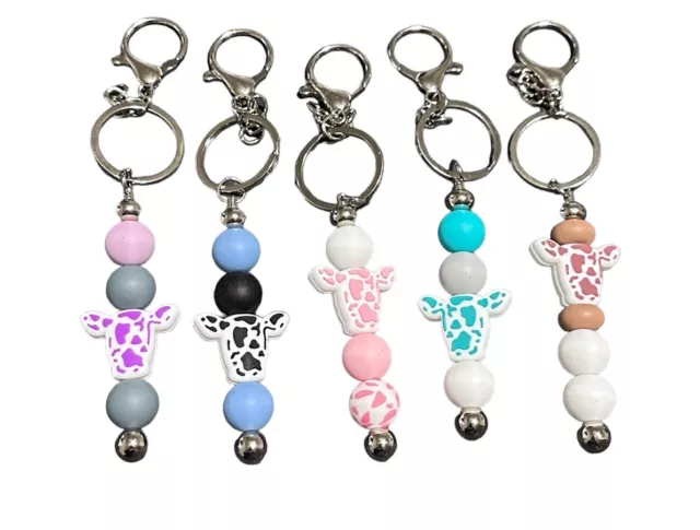 Silicone Beaded Cow Keychain