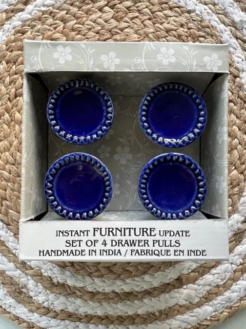 4 Beautiful, Bright Blue Door/ Drawer Knobs. Unused.