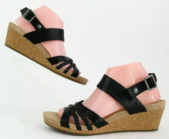 NEW! UGG Australia Serinda Wedge Leather Sandals Black Size 9.5 $124.95