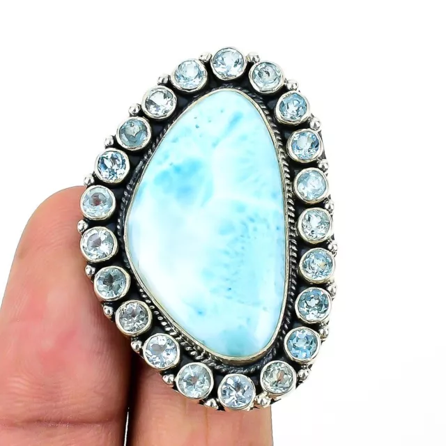 Republic Larimar Gemstone 925 Solid Sterling Silver Jewelry Ring Size Adjustable