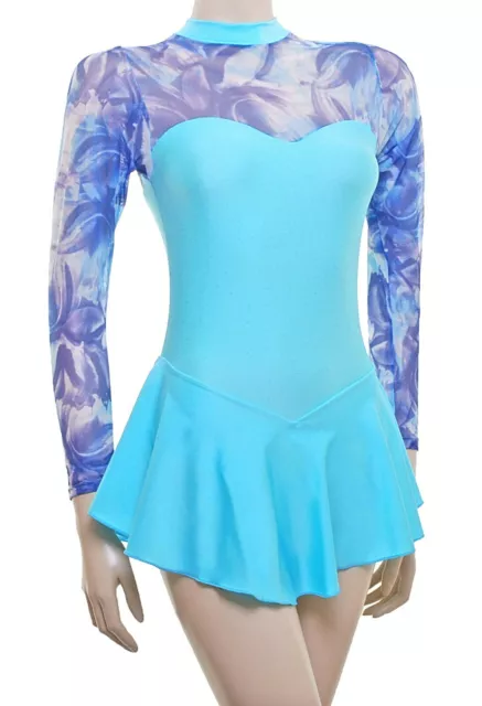 Skating Dress  AQUA LYCRA/BLUE MIX MESH LONG SLEEVE  ALL SIZES AVAILABLE