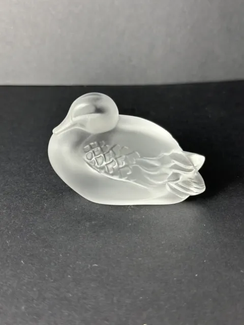 Lalique France Crystal Canard Dormeur Frosted Sleepy Duck Glass Signed MINT