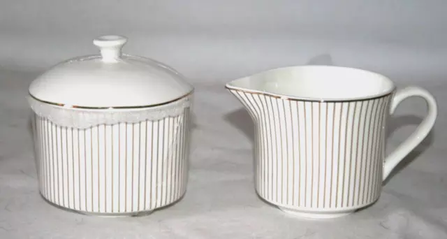 Grace Teaware Gold Lines Porcelain Sugar Bowl with Lid & Creamer New