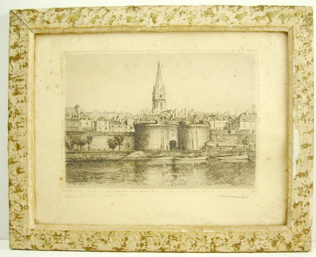 Leopold Robin (1877-1939) El Gran Puerta De Saint Malo Bretaña Grabado
