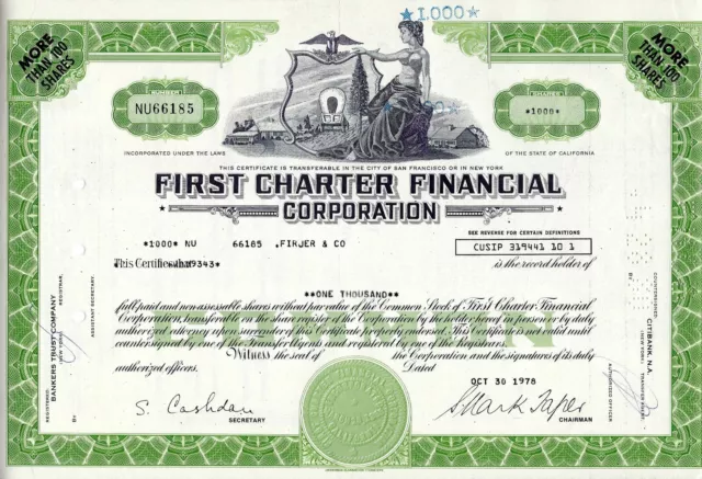1978 First Charter Financial Corporation (1,000 Shares) - Erotic on Stocks