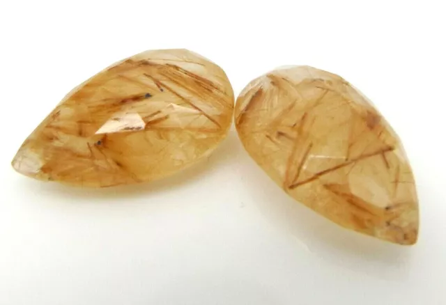 2x Quartz Rutile - Goldrutil Brioletts Facettes Percée 20,0x12,2x6,8mm (1547AE