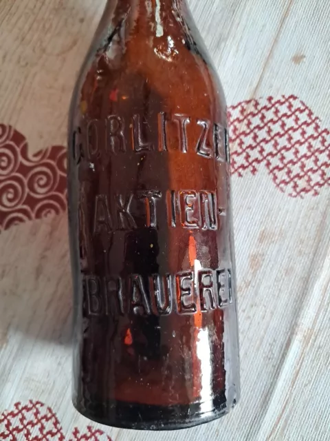 Alte Bierflasche Aktien Brauerei Görlitz , Bernstein braun - Rarität .